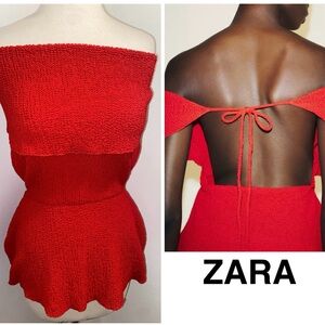 ZARA Red Multi-Position Textured Red Top - Size S - NEW
